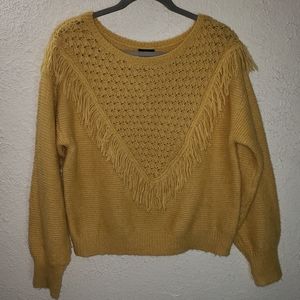 Scoop Fringe Knit Pullover Sweater, Super Soft Fabric, Yellow, Sz M Medium 8-10